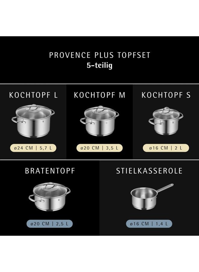 WMF Provence Plus 5-Piece Induction Saucepan Set with Glass Lid, Polished Cromargan Stainless Steel, Saucepan Set, Uncoated - Image 3